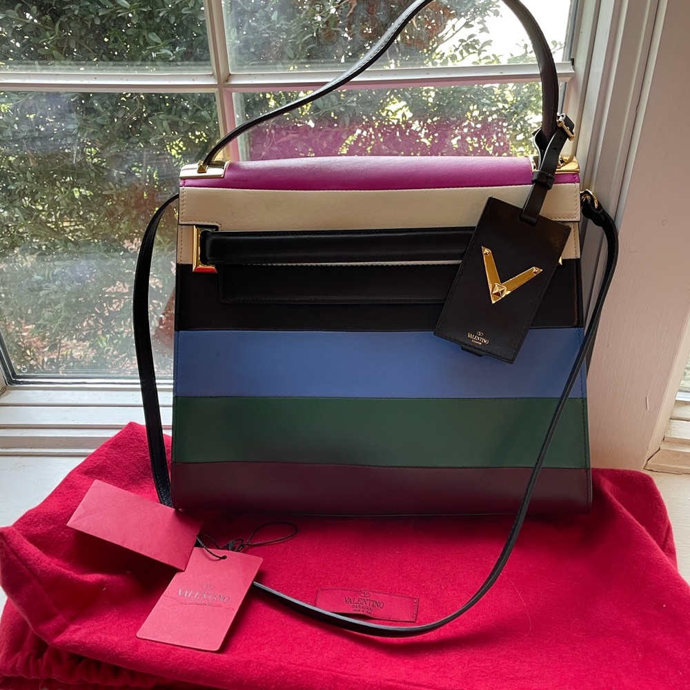 Valentino My Rockstud striped flap satchel bag 🌈